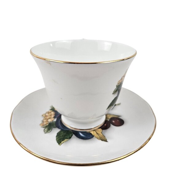 Royal Nobilta Teacup Saucer Set China Fruit Design Gold Trim England Vintage - Picture 5 of 8